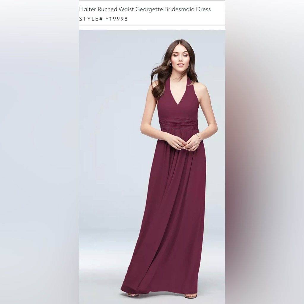 David's Bridal Burgundy Halter Maxi Dress 14 Bridesmaid Prom Sleeveless